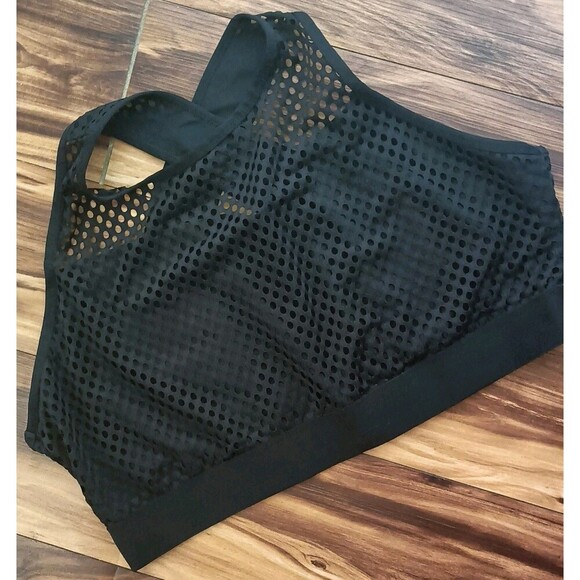 Spalding Sports Bra Fish Net Detail Plus Sz 2X Black High Neck Criss Cross Back - Picture 1 of 6